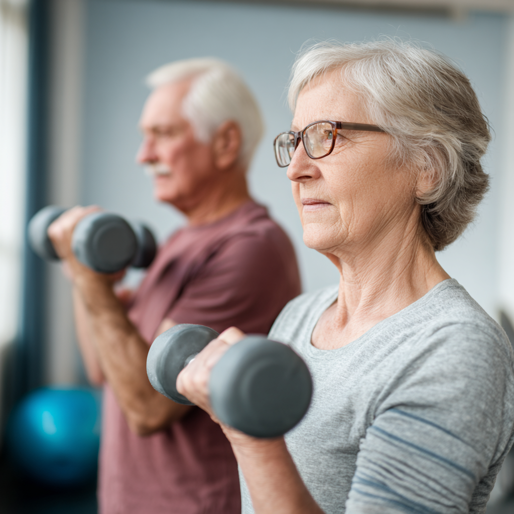 Older adults engaging in functional strength training with focus on stability and controlled movements